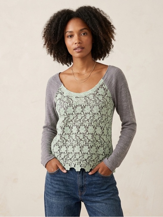 Free People Tops - Free People Floral Lace Front Boho Preppy Casual Blouse Size Small
